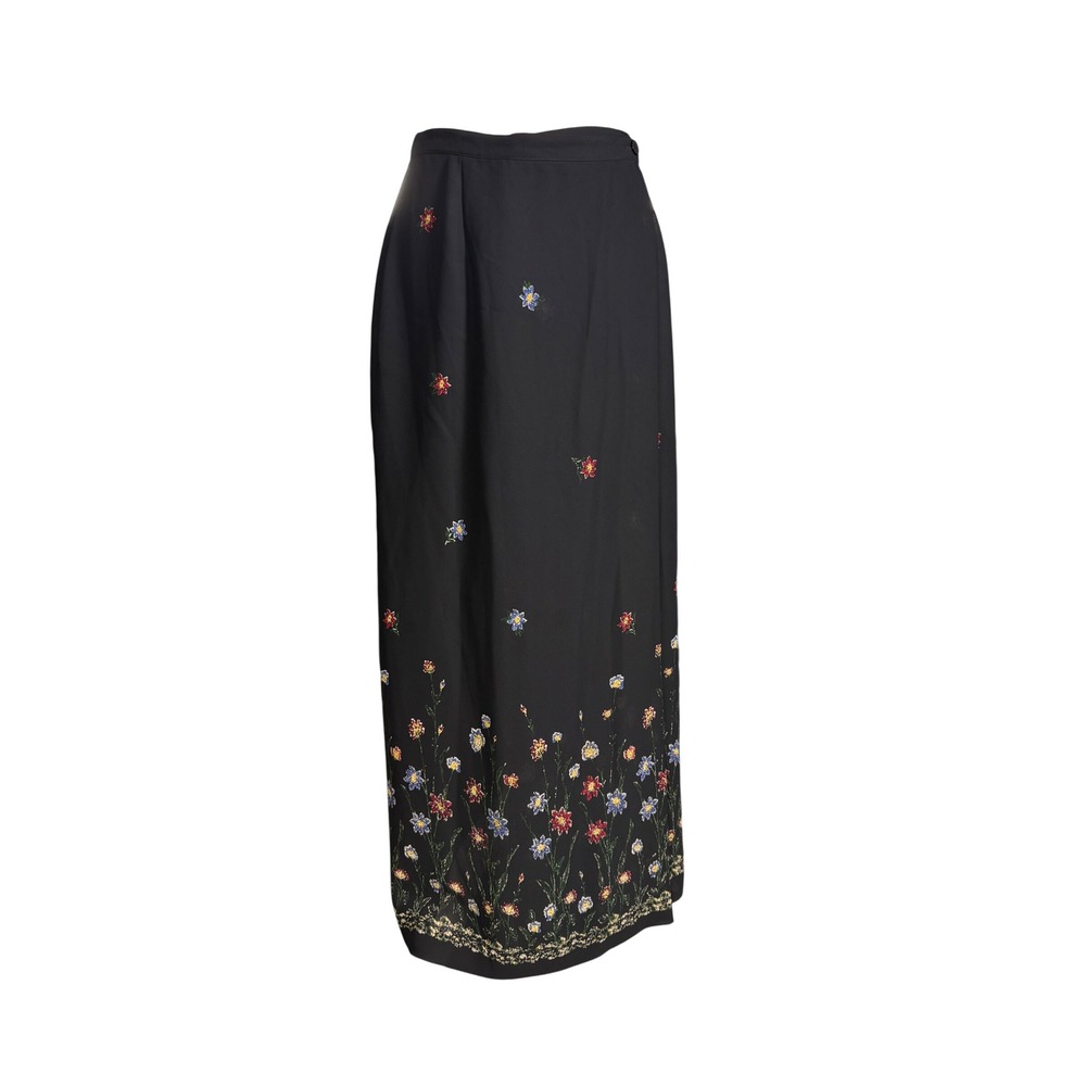 Vintage 90s Villager Liz Claiborne Black Floral Maxi Wrap Skirt Size 8